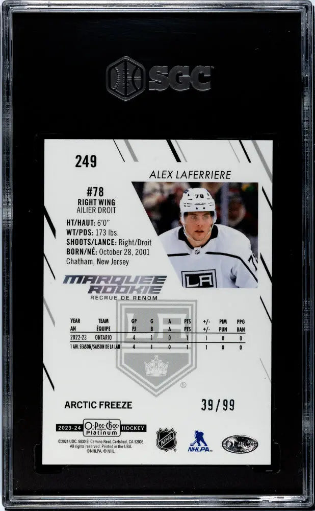 2023 O Pee Chee Platinum Alex Laferriere Marquee Rookie Arctic Freeze SGC 10 /99 Hockey Trading Card - Perfect for Collectors, Sports Memorabilia & Investment - Great Gift for Hockey Fans & Card Enthusiasts