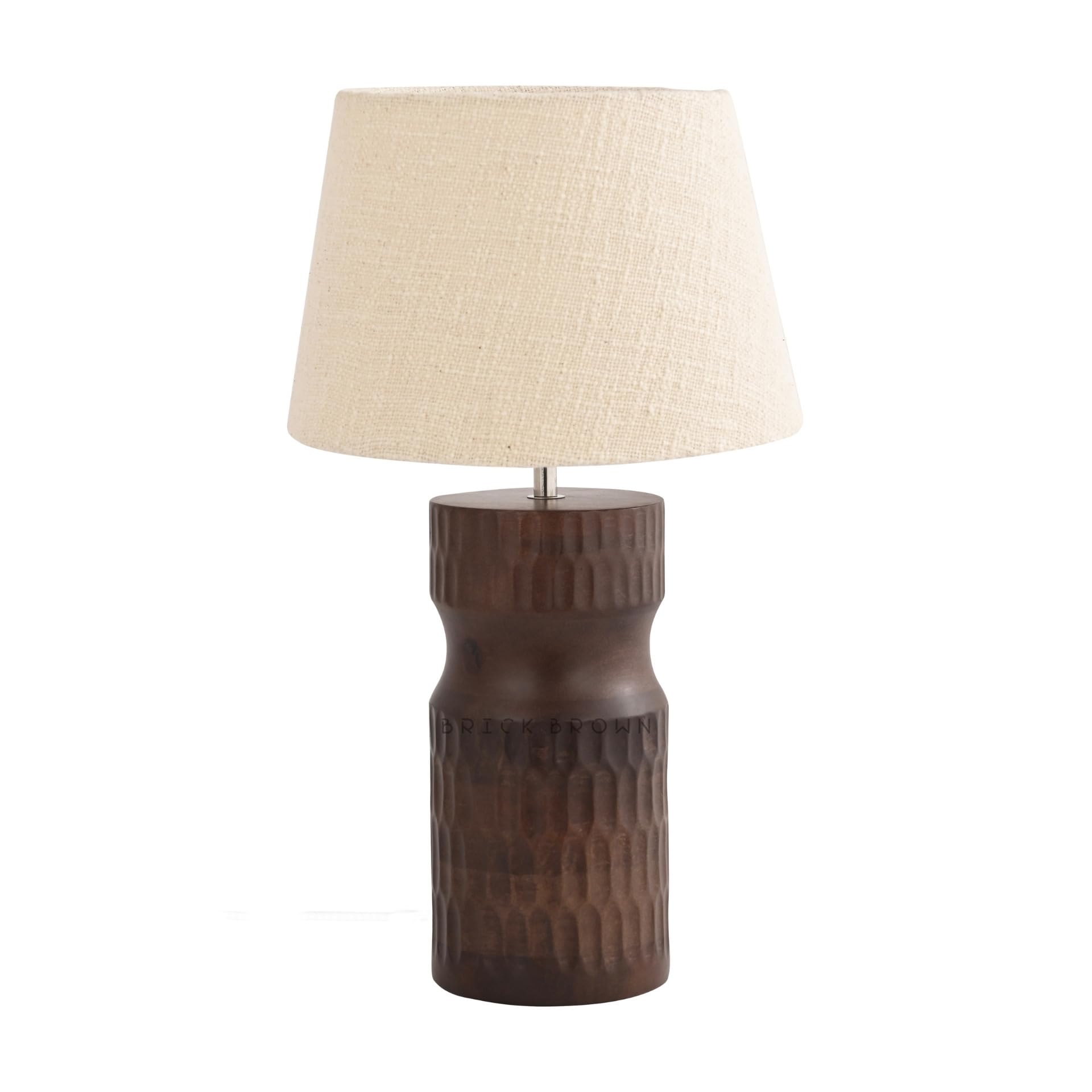 Premium Brick Brown Wooden Carved Crust Lamp with Shade & Bulb - Handcrafted Home Decor Bedside Night Light for Living Room, Study Room & Bedroom Side Table | Cozy Reading & Relaxing Ambience