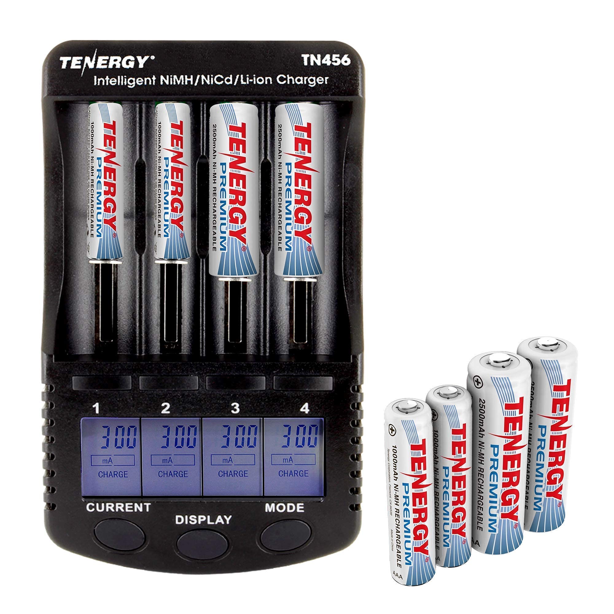 Premium Tenergy AA & AAA Rechargeable Batteries with Charger - 4 Pack High-Capacity NiMH Batteries for Digital Cameras, Game Controllers & Electronics - Long Lasting Power Solution for Home & Office Use