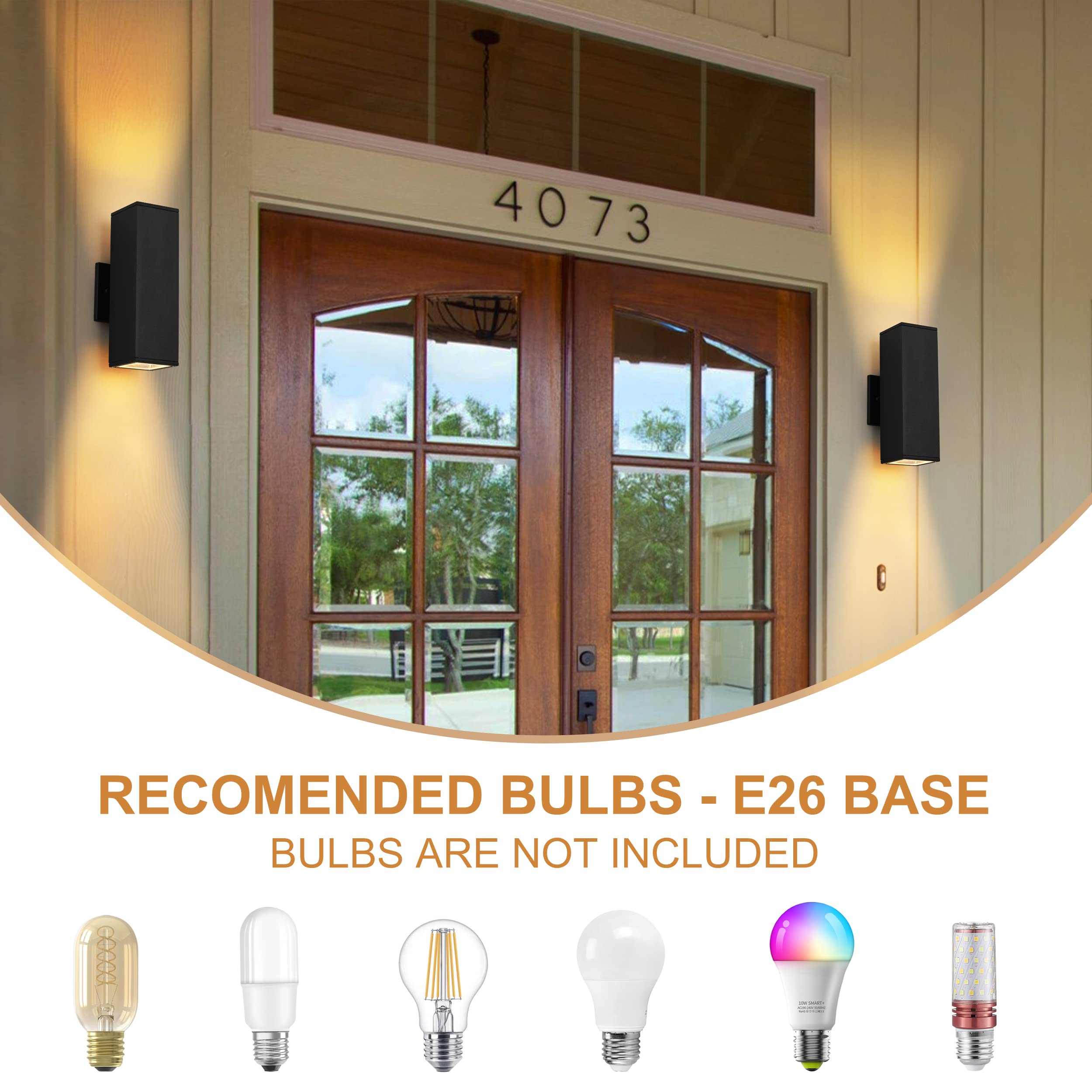 2 Pack Outdoor Wall Lights - Waterproof & Anti-Rust Black Aluminum Sconce Fixtures for Porch, Garage, Doorway - Perfect for Home Exterior Lighting & Nighttime Safety (YOFOVI)