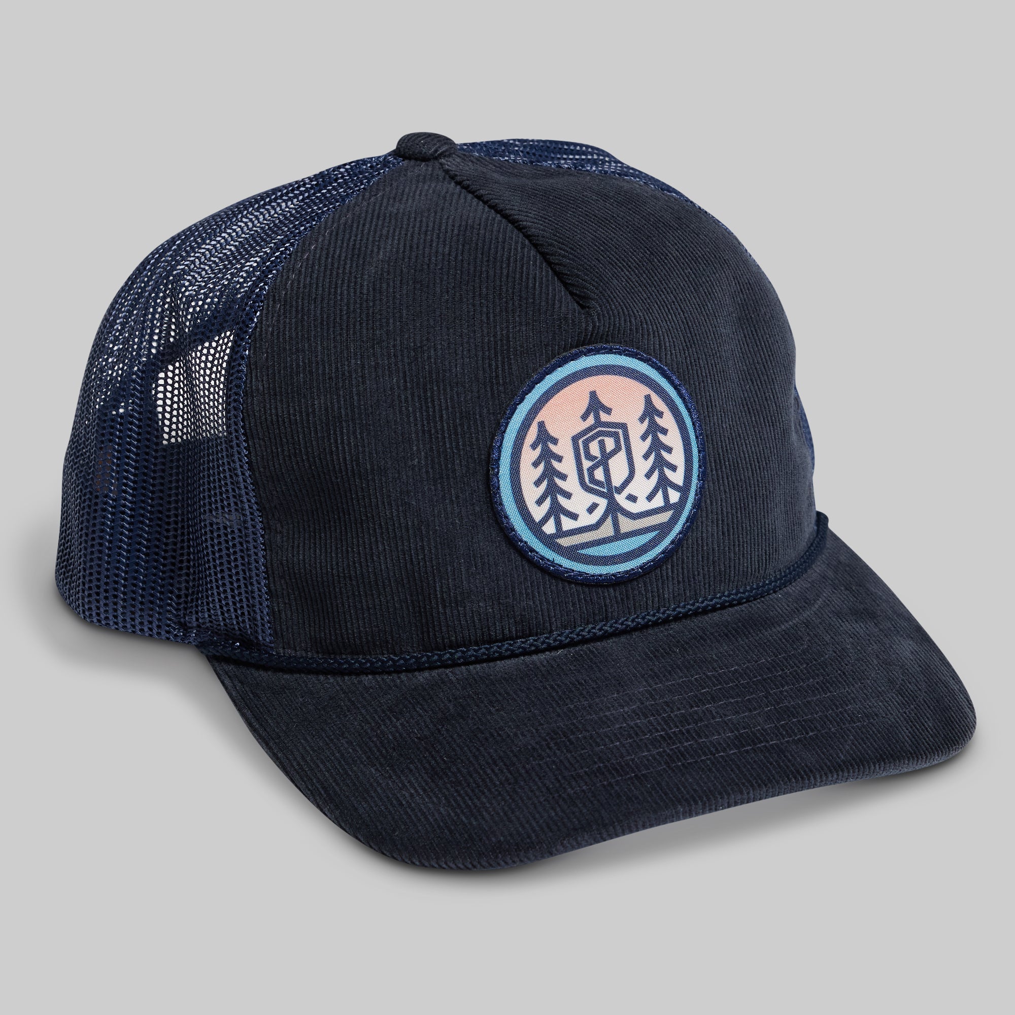 Vintage Corduroy Patch Trucker Hat for Men & Women - Navy Blue Adjustable Baseball Cap for Casual Outfits & Outdoor Activities