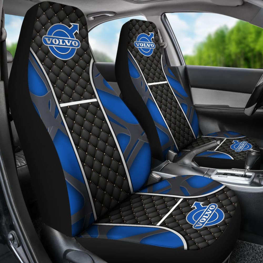 Premium Volvo Black & Blue Printed Car Seat Covers - Universal Fit for XC90, XC60, S60 Models - Waterproof & Anti-Slip Protection for Commuting, Road Trips & Daily Driving