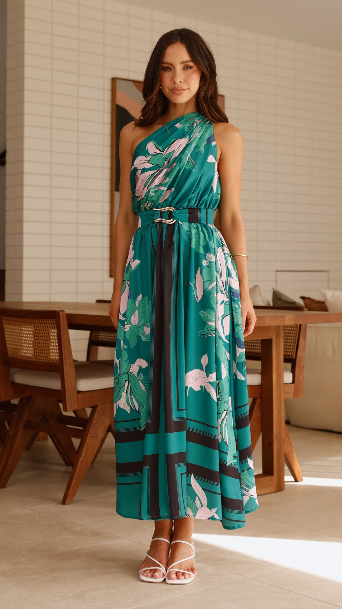 Hadas Maxi Dress - Green Print Floral Summer Dress for Women, Beach Vacation & Casual Outings