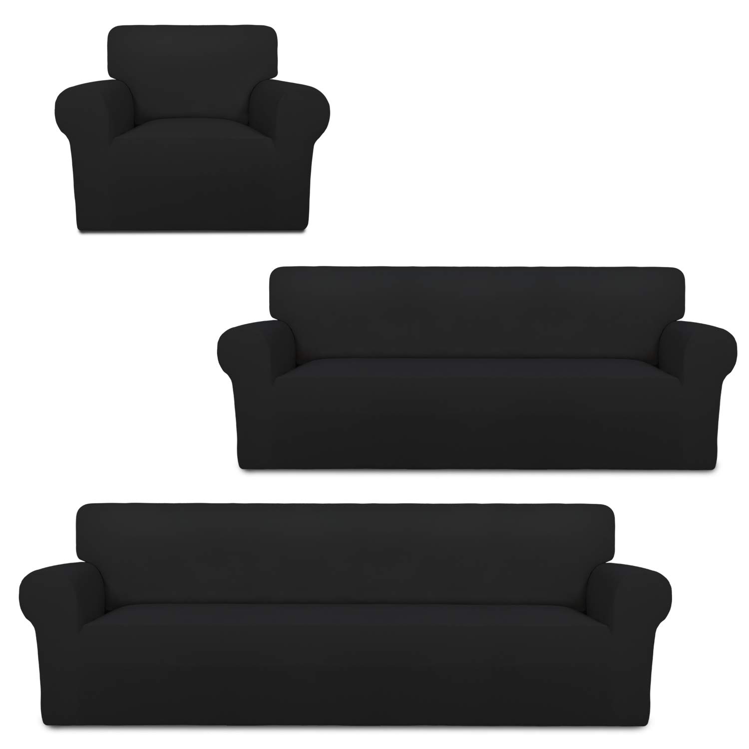 PureFit Oversized Sofa Slipcover - Fleece Couch Cover for Sectional Couches (Black) | Soft Stretchable Furniture Protector for Living Room, Bedroom & Home Decor