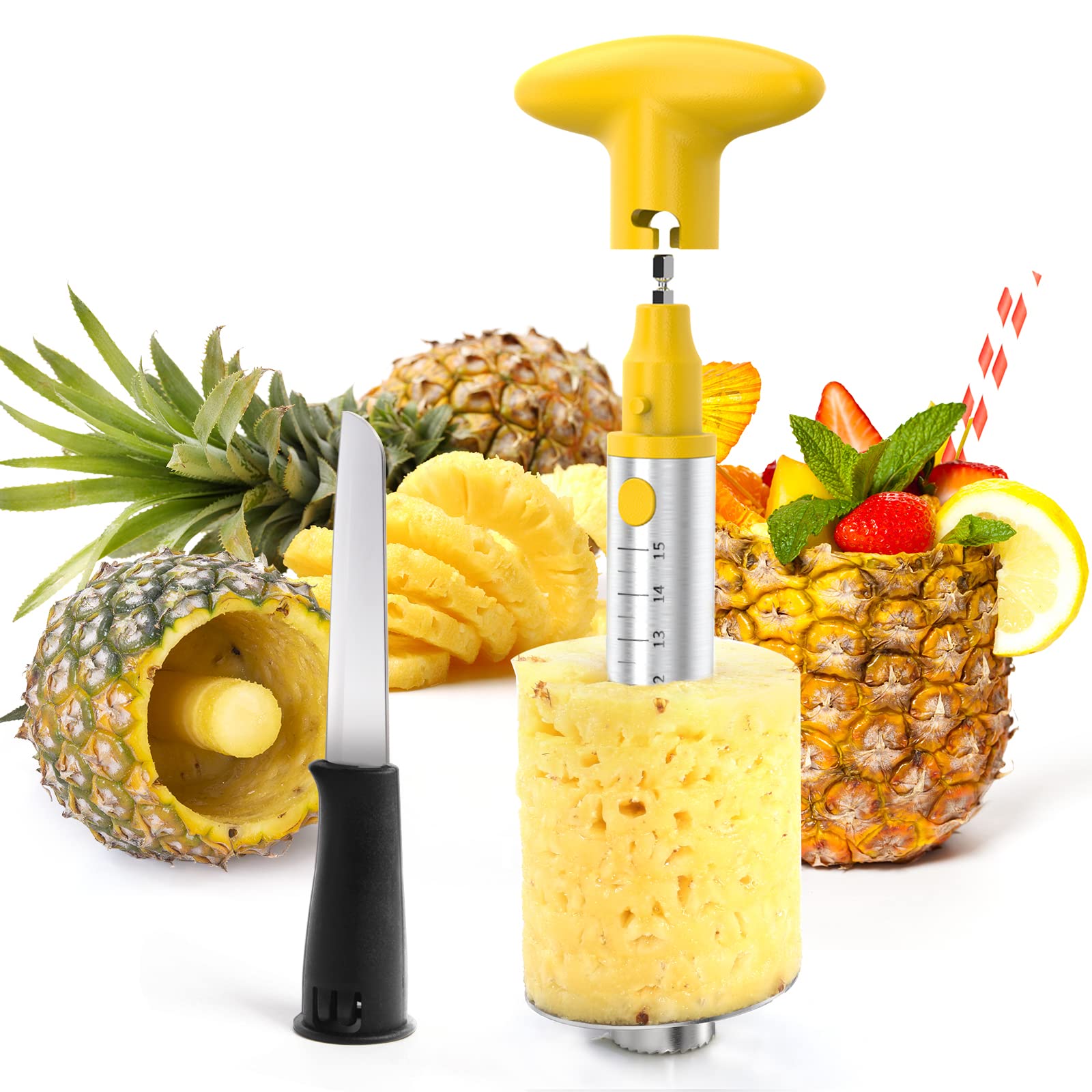 Upgraded Electric & Manual Pineapple Cutter with Knife - Stainless Steel Pineapple Corer Slicer with Drill Accessory | Durable Kitchen Tool for Fruit Peeling & Core Removing | Perfect for Smoothies, Fruit Platters & Party Food Prep
