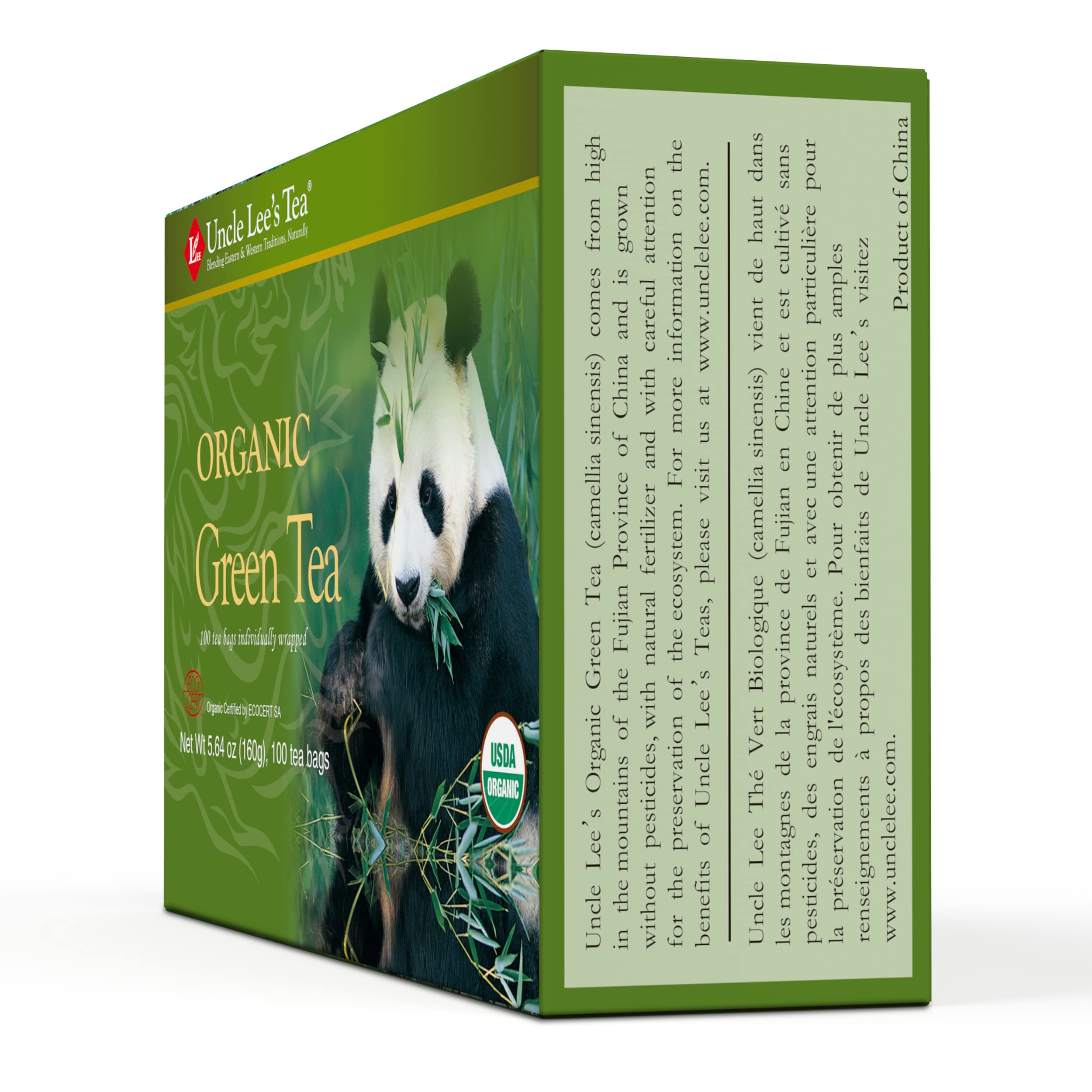 Uncle Lee's Organic Green Tea 100 Tea Bags (2-Pack) + White Tea Single-Use Pack - 3 Piece Set | Premium Loose Leaf Tea for Daily Wellness, Detox & Relaxation | Perfect for Home, Office & Gifts