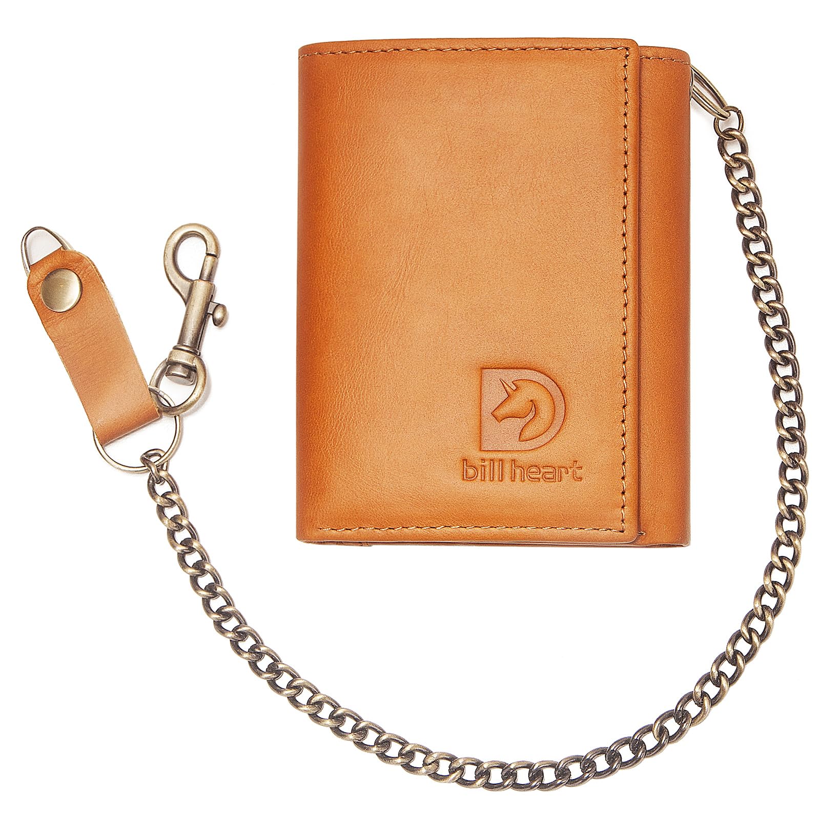 Men's Genuine Leather Biker Trifold Wallet with RFID Blocking & Anti-Theft Chain - Brown RFID Blocking Wallet with Coin Pocket for Motorcycle Riders & Travel Security