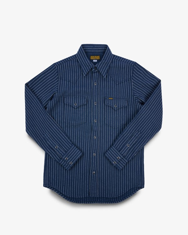 Iron Heart IHSH 401 12oz Ultra Heavy Flannel Chalk Stripe Western Shirt - Navy Blue - Durable Workwear & Casual Style for Men - Perfect for Outdoor Adventures & Everyday Wear