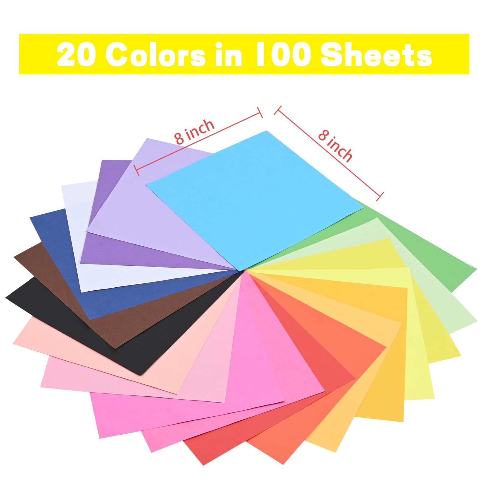Wenmer Origami Paper 100 Sheets - 20 Vibrant Colors, 8x8 Inch Square Double-Sided 70gsm Craft Paper for Kids DIY Art Projects | Perfect for Scrapbooking, Gift Wrapping & Classroom Activities