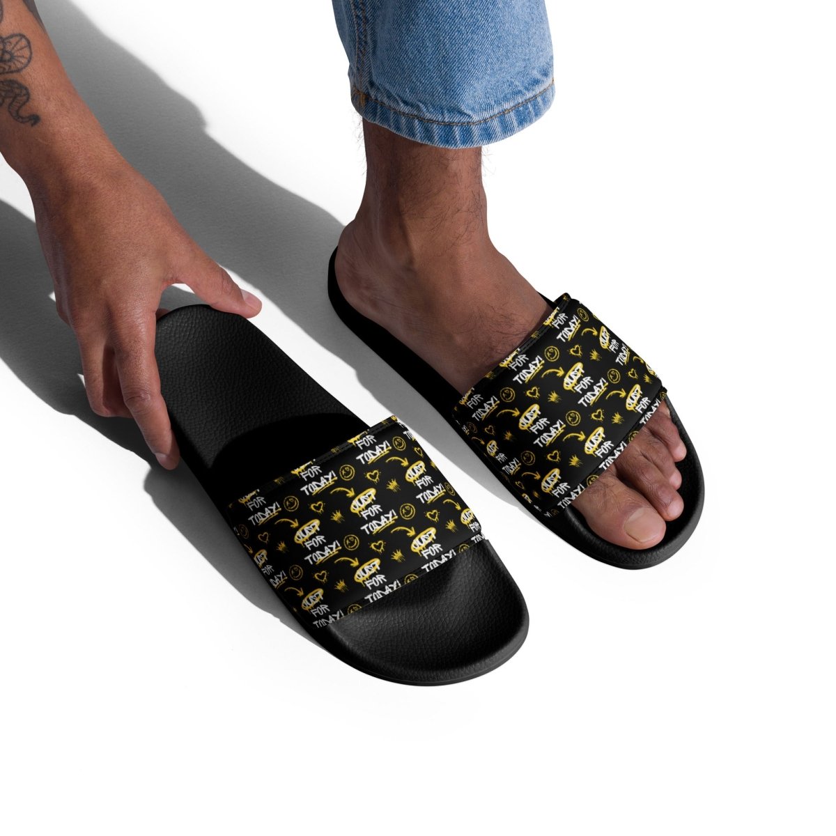 Just for Today Men's Graffiti Slides - Bold & Comfortable Street Style Sandals for Casual Wear, Beach, Pool, and Outdoor Activities