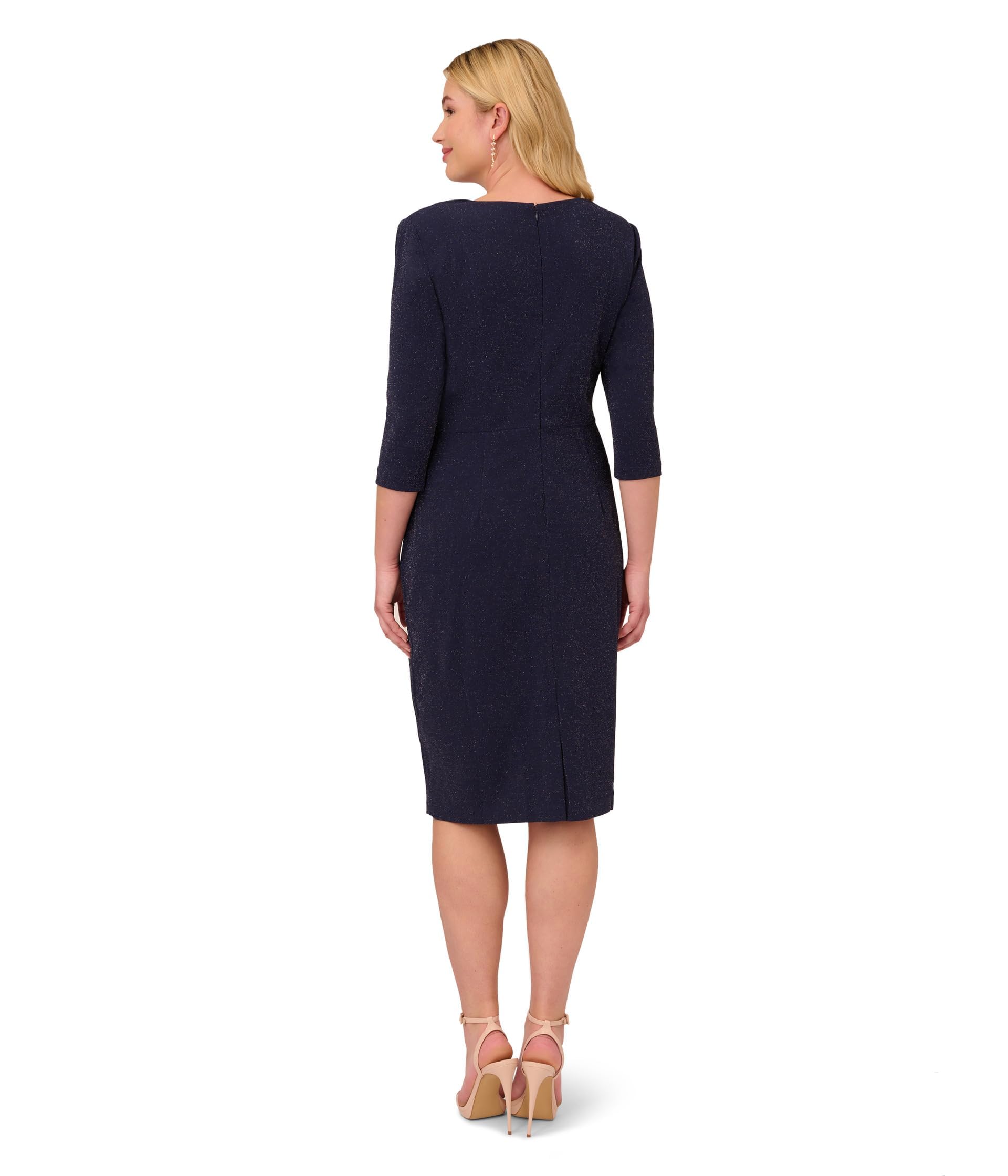 Adrianna Papell Women's Plus Size 3/4 Sleeve Metallic Knit Tie Front Sheath Dress for Wedding, Cocktail Party & Evening Occasions