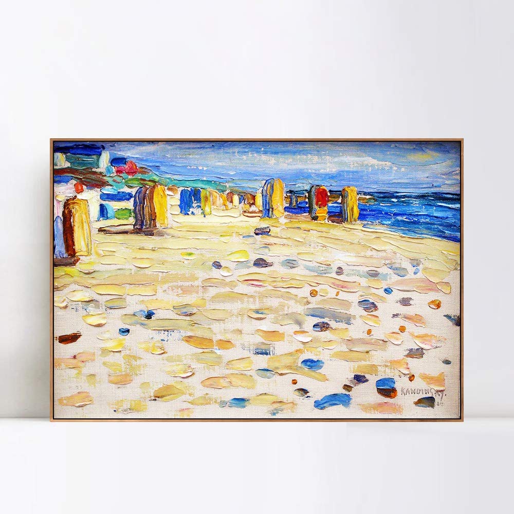 INVIN ART Framed Canvas Giclee Print - Wassily Kandinsky Holland Beach Chairs Wall Art - Wood Slim Frame 24x32 Inches - Modern Abstract Painting for Living Room, Bedroom & Office Decor