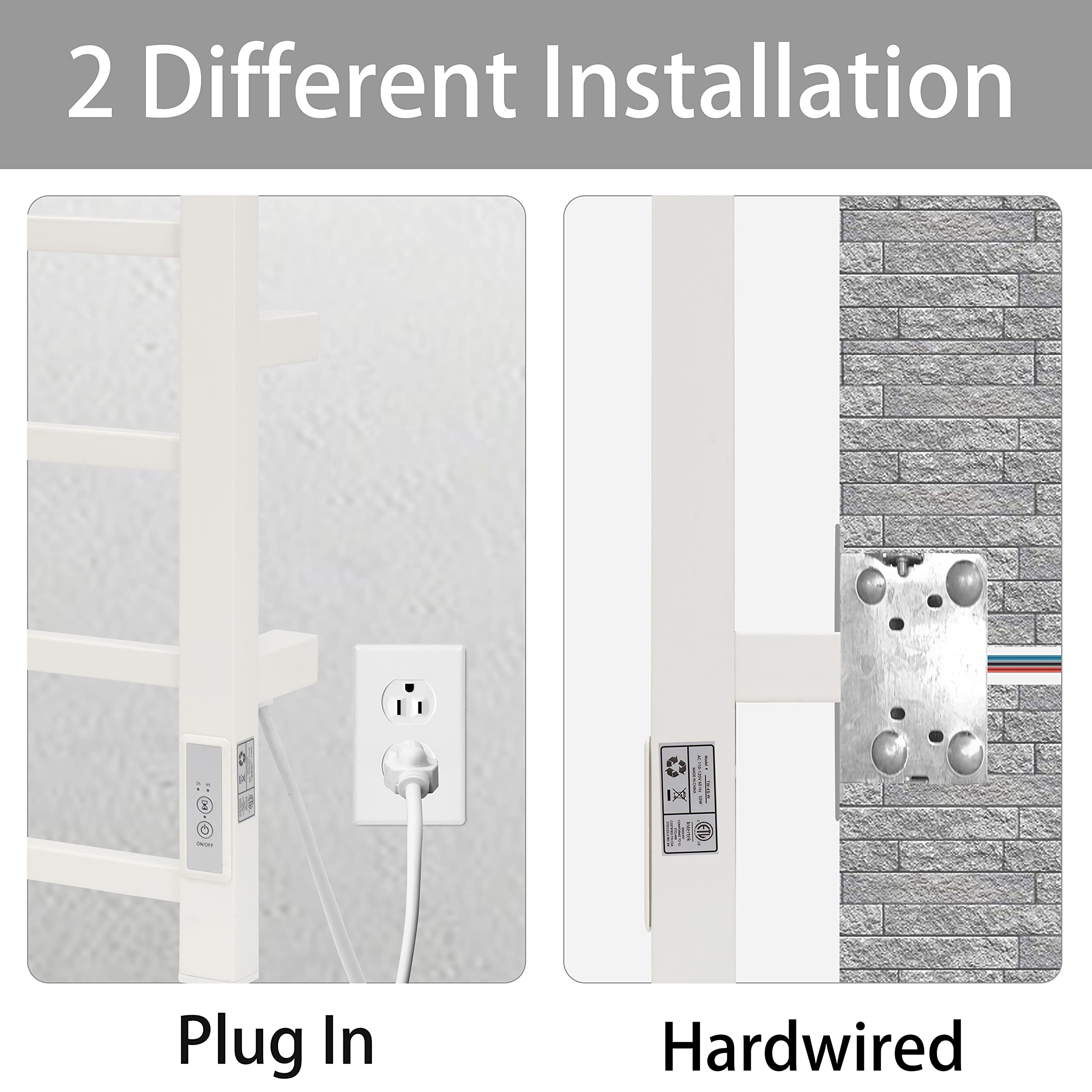 Premium 4-Bar White Square Towel Warmer for Bathroom - Wall Mounted Electric Towel Heater with Built-in Timer, Hardwired & Plug-in Options - Perfect for Spa, Luxury Bathroom & Home Comfort (Model: TW-4s-W)