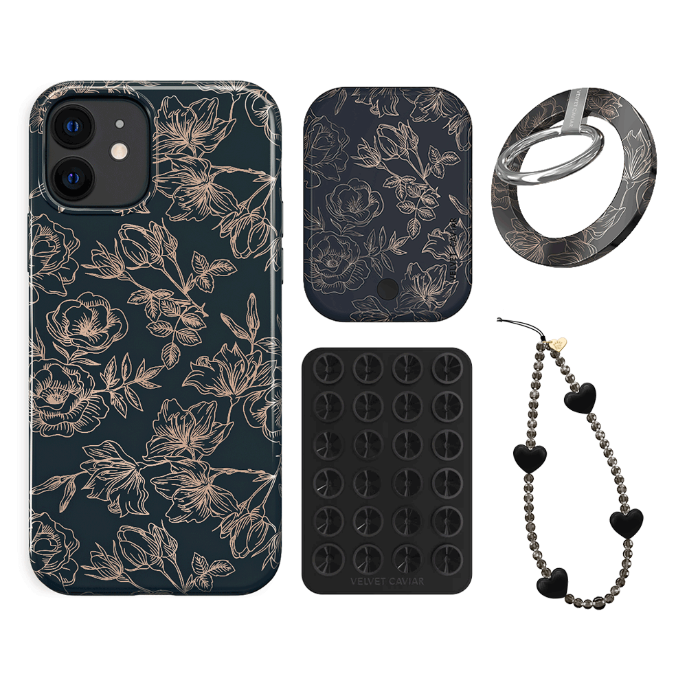 Floral Rose Gold Chrome iPhone Case with Grip - Elegant Protective Cover for iPhone 13/14/15 Pro Max - Perfect for Everyday Use, Work, and Travel