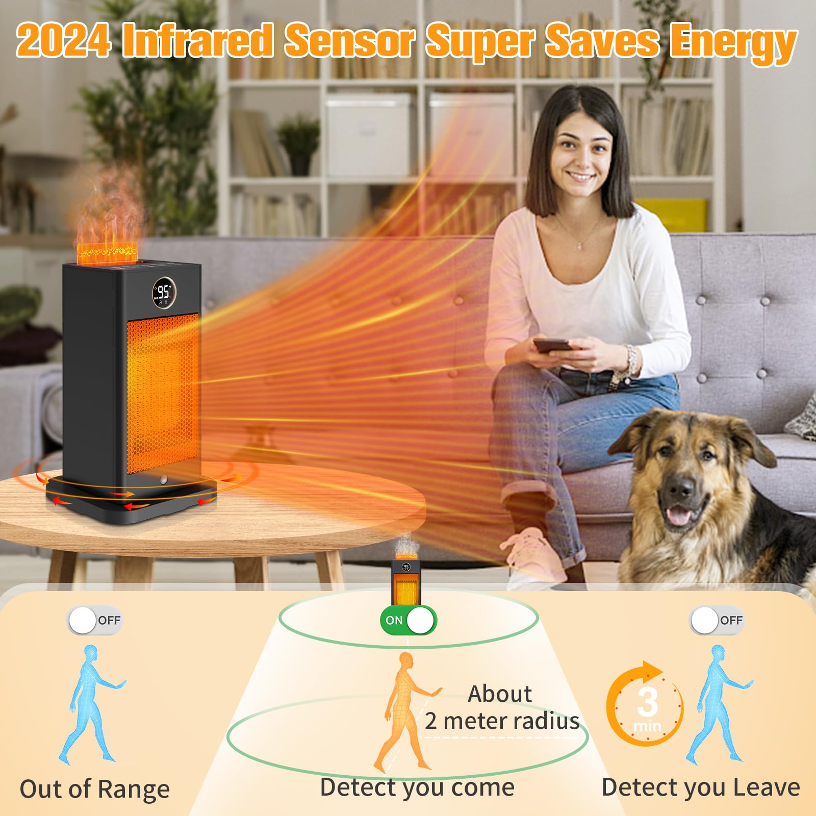 1500W PTC Fast Heating Space Heater with Humidifier & 3D Flame Effect - Oscillating Indoor Heater for Large Rooms Up to 260 sq.ft - Perfect for Bedroom, Office, and Living Room - Energy Efficient & Safe with Overheat Protection