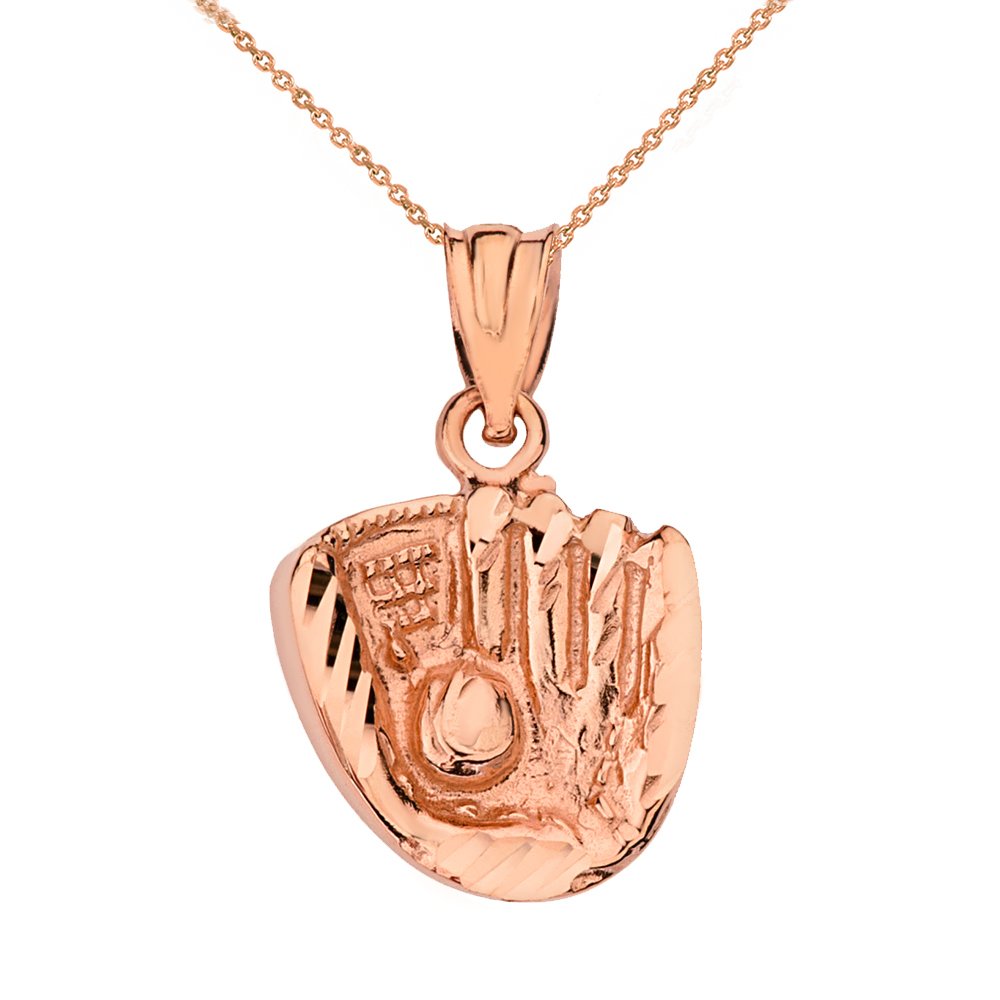 10K Rose Gold Softball Glove & Ball Charm Pendant Necklace for Women - Elegant Jewelry Gift for Softball Players, Coaches, Fans - Perfect for Games, Practices, and Special Occasions