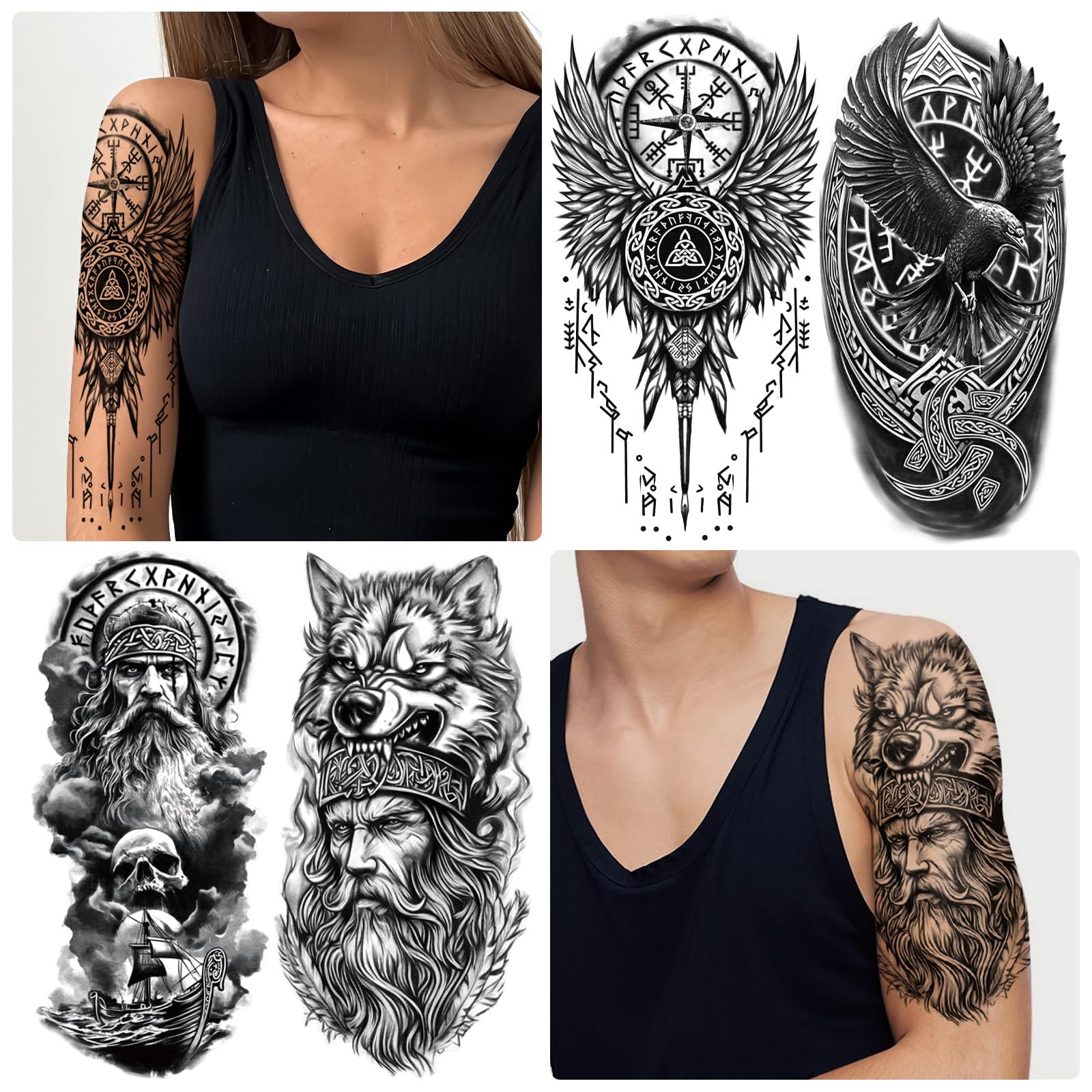 77 Sheets Viking Temporary Tattoos for Adults - Norse Celtic Tribal Fake Tattoo Stickers with Yggdrasil & Valknut Designs - Perfect for Viking Costumes, Cosplay, Halloween, Themed Parties & Events (Men, Women, Kids)