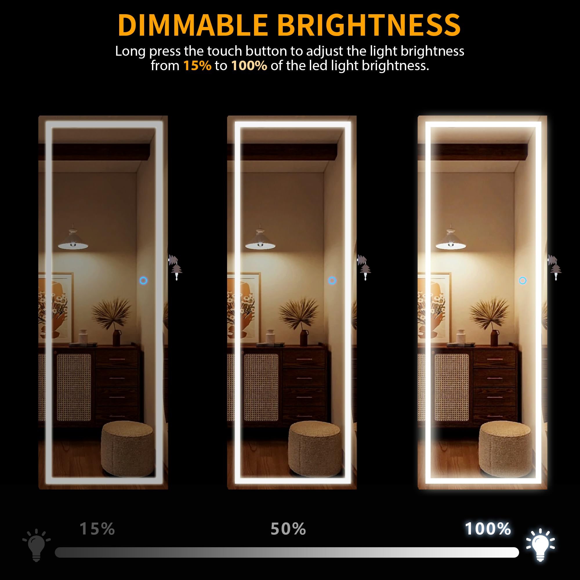LVSOMT LED Mirror Jewelry Cabinet - Wall Mounted & Over Door Hanging Jewelry Organizer with Lights, Full Length Mirror & Jewelry Storage Armoire (Black) - Perfect for Bedroom, Closet & Dressing Room Organization