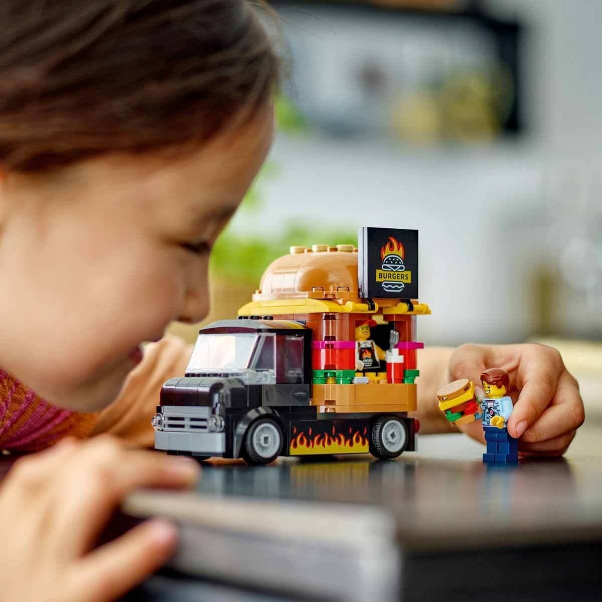 LEGO City Burger Truck Toy Building Set with Mini Figure & Accessories - Fun Gift for Boys & Girls Ages 5+ (Set 60404) - Pretend Play, Birthday & Holiday Gift Idea