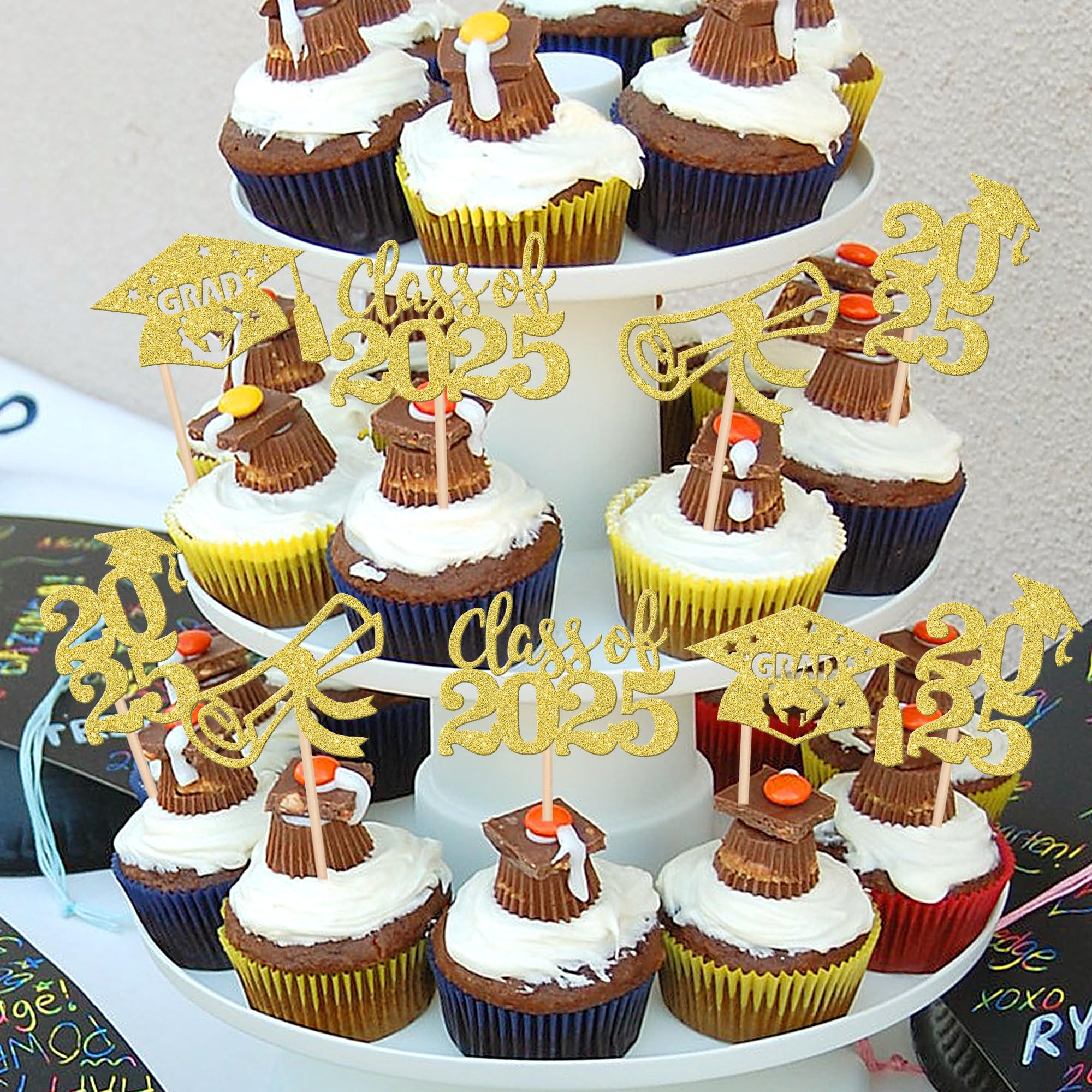 24-Piece Class of 2025 Graduation Cupcake Toppers Set - Glitter Diploma & Cap Cake Decorations for 2025 Graduation Party Supplies (Gold) - Perfect for Graduation Cakes, Cupcakes, and Dessert Tables