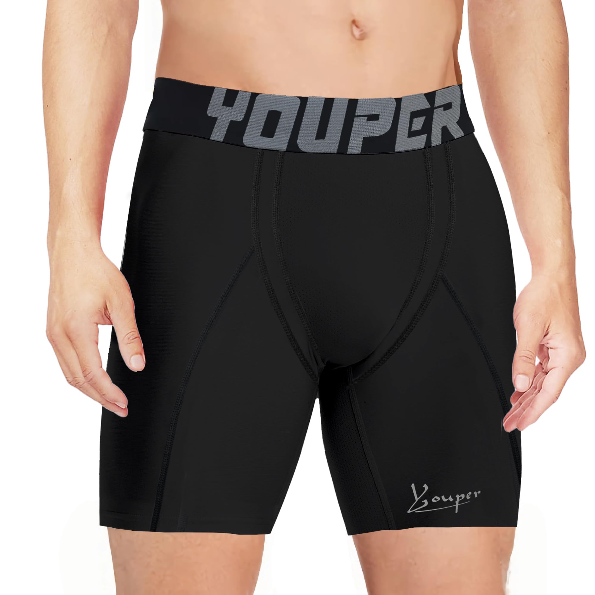 Youper Youth Boys Compression Sliding Shorts with Soft Protective Cup - Baseball Football Hockey Underwear (2-Pack) - Perfect for Sports Training, Games & Active Play