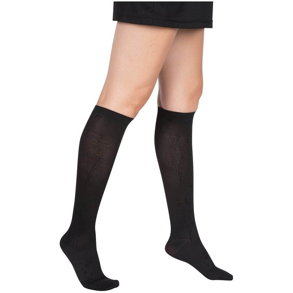 EvoNation Women's 15-20 mmHg Graduated Compression Knee High Socks with Floral Design - Moderate Pressure Support Stockings for Circulation, Varicose Veins & Travel