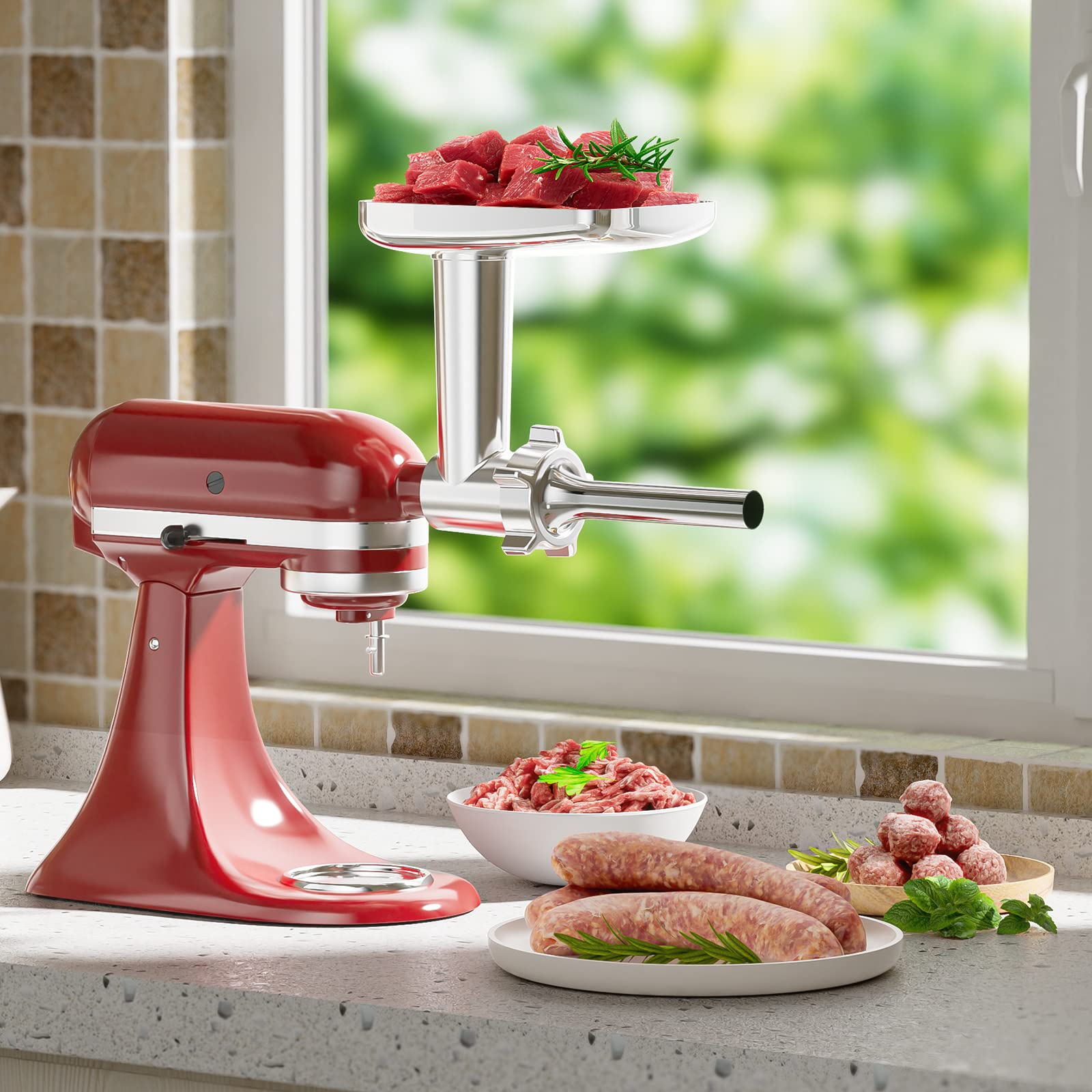 KitchenAid Stand Mixer Metal Food Grinder Attachment - Heavy Duty Meat Grinder & Sausage Stuffer Kit with 3 Accessories for Fresh Ground Beef, Sausage Making & Home Kitchen Use