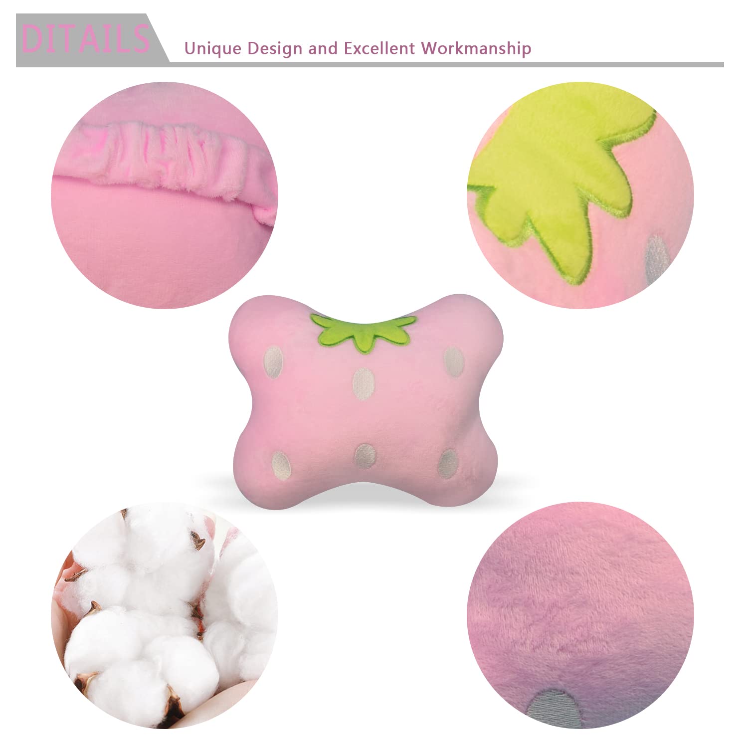 2Pcs Universal Car Seat Cushion Neck Pillow - Pink Strawberry Design - Comfortable Headrest Support for Travel, Office & Home Use - Perfect for Long Drives, Napping & Relaxation