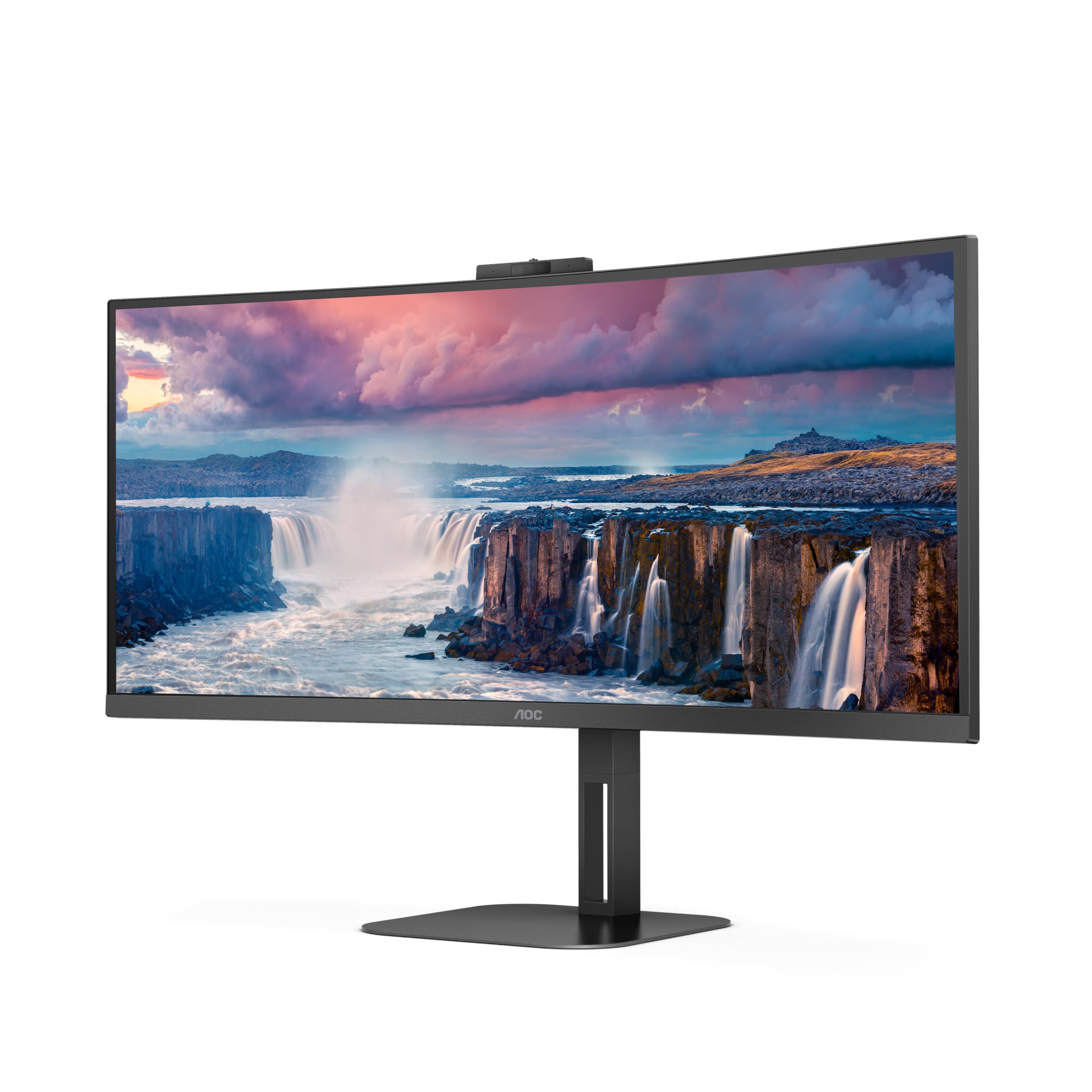 AOC CU34V5CW 34 Inch WQHD Curved Gaming Monitor with 2MP Webcam, Built-in Speakers, Height Adjustable Stand (3440x1440, 100Hz, HDMI, DisplayPort, USB-C Hub) - Perfect for Home Office, Gaming & Multitasking