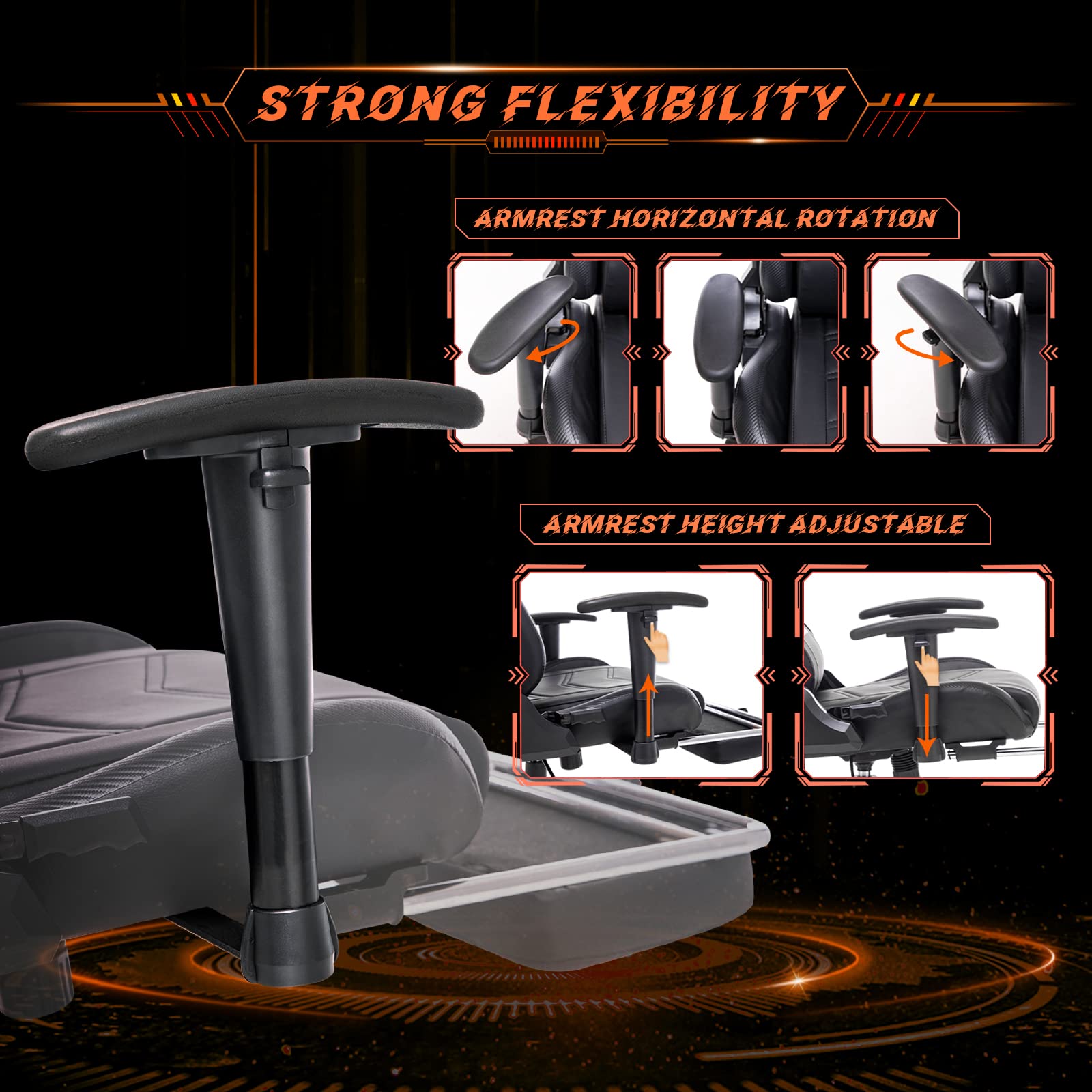 Ergonomic Gaming Chair with High Back, Lumbar Support & Footrest - Adjustable Racing Style Computer Chair for Office & Home Gaming Setup - Black - Perfect for PC Gamers, Streamers & Esports Enthusiasts