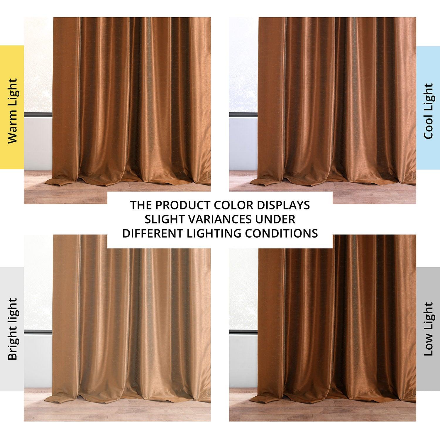 Vintage Copper Kettle Textured Faux Dupioni Silk Curtains - Elegant Window Treatment for Living Room, Bedroom & Dining Room Decor