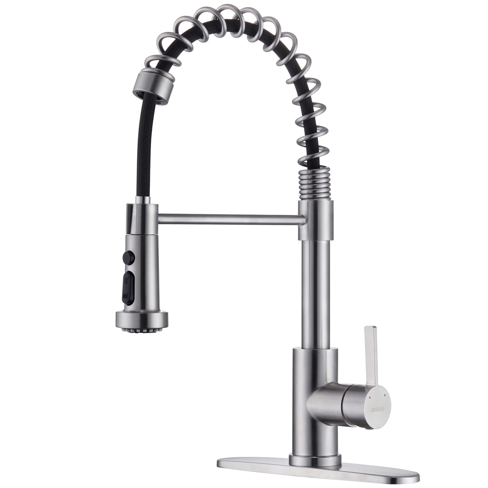 Commercial Kitchen Faucet with Pull Down Sprayer - Single Handle Stainless Steel Brushed Nickel Sink Faucet with Deck Plate | Ideal for Restaurants, Food Trucks & Home Kitchens