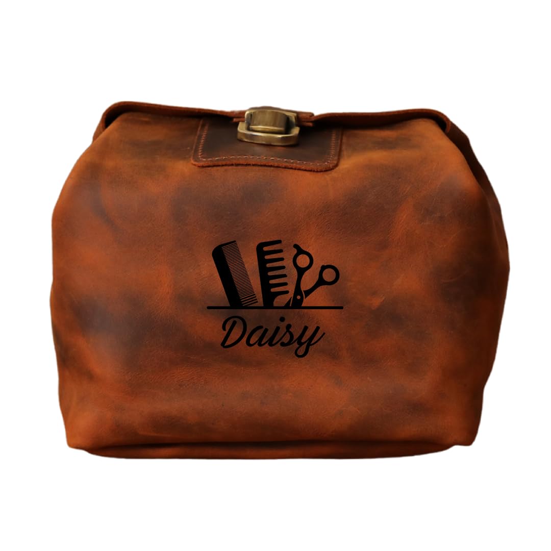 Premium Leather Travel Toiletry Bag for Women - Waterproof Makeup Organizer Pouch with Custom Name (Ideal Gift for Her) - Perfect for Vacation, Business Trips & Gym Essentials Storage