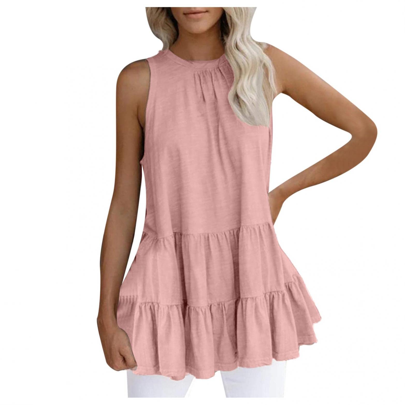 Women's Flowy Tank Top - Sleeveless Crew Neck Babydoll Tunic - Loose Fitting Casual Blouse for Summer, Beach & Layering | Trendy Comfort Shirt for Everyday Wear