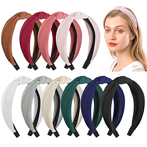 Sunolga 10 Pack Wide Knotted Headbands for Women & Girls - Soft Knitted Non-Slip Hair Hoops, Solid Color Hair Accessories for Workouts, Yoga, Running and Everyday Wear