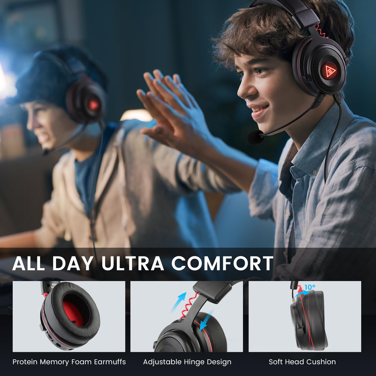 EKSA E900 Pro USB Gaming Headset with Detachable Noise Cancelling Mic - 7.1 Surround Sound, 50MM Drivers for PC, PS4, PS5, Xbox One, Laptop - Perfect for Gaming, Streaming, Online Meetings & Office Work