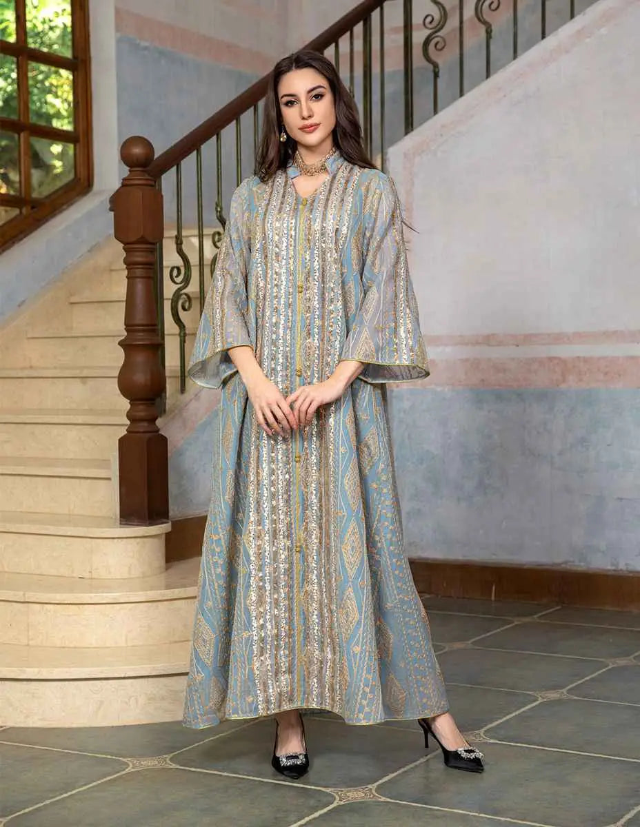 Elegant Eid Dress for Women - Sparkling Sequins & Embroidery Kaftan Caftan - Perfect for Eid Celebrations, Parties, and Special Occasions