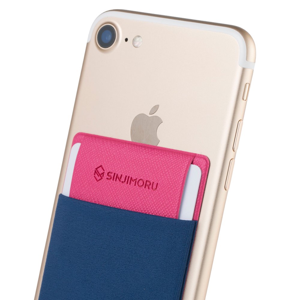 Sinjimoru Stretchy Fabric Phone Wallet - Secure Card Holder for iPhone & Android (Navy) | Stick-On Credit Card Case for Back of Phone | Perfect for Travel, Shopping & Everyday Use
