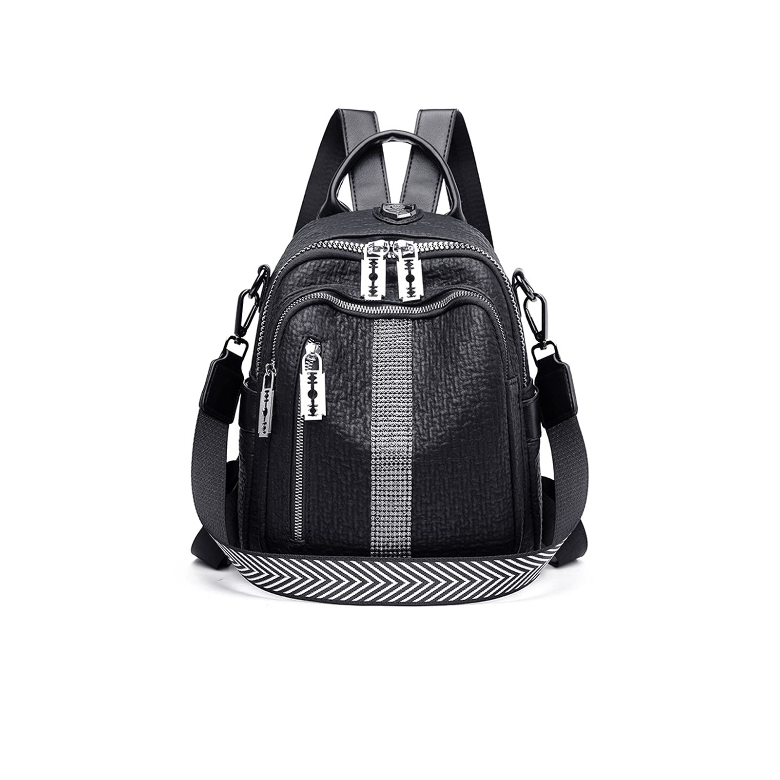 Stylish Psampa Leather Backpack for Women - Large Travel Backpack, Youth School Bag, Mini Diamond Design (Black) - Perfect for College, Work & Weekend Getaways