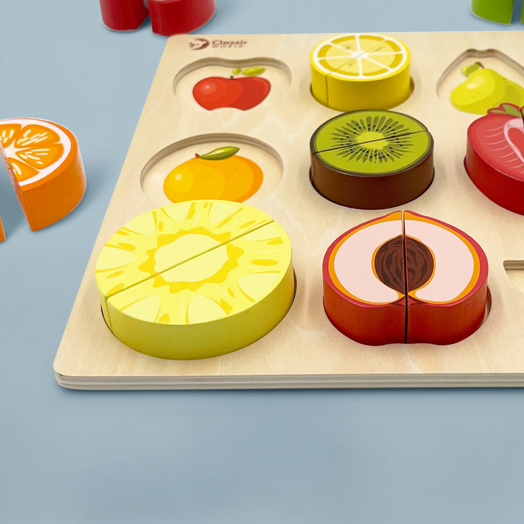 Wooden Fruit Cutting Puzzle Toy - Montessori Learning Toy for Toddlers - Educational Wooden Play Food Set for Kids - Perfect for Pretend Play, Fine Motor Skills & Early Childhood Development