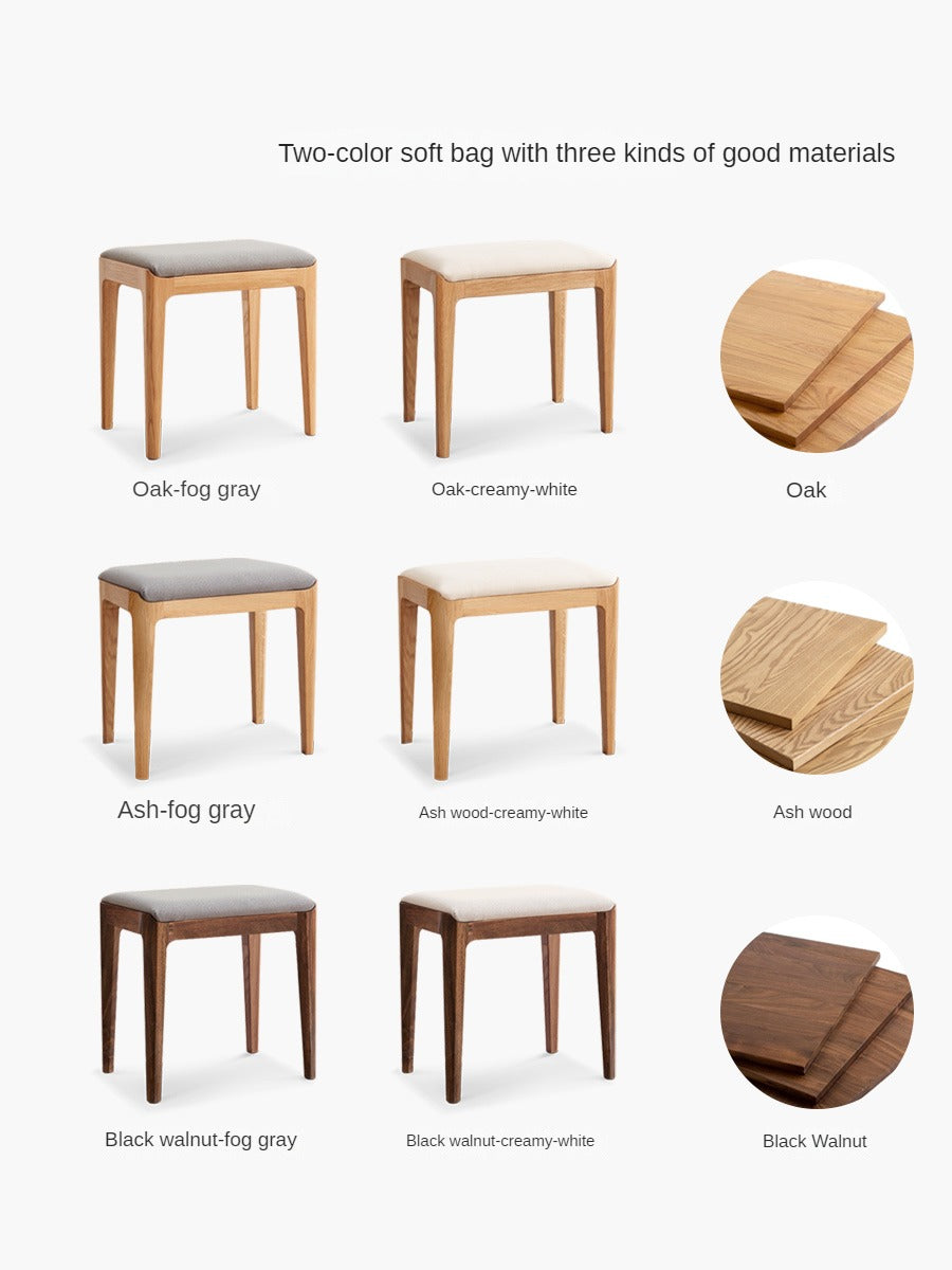 Premium Solid Wood Makeup Stool - Handcrafted Oak, Ash & Black Walnut Vanity Seat | Perfect for Dressing Tables, Bedroom Vanity & Salon Styling Stations
