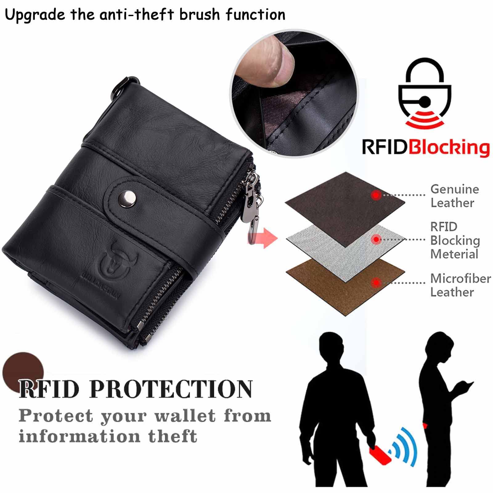 Anti-Theft RFID Blocking Leather Wallet for Men - Bifold Slim Wallet with 13 Card Slots, Zipper Coin Pocket & Security Chain | Perfect for Travel, Business & Everyday Use