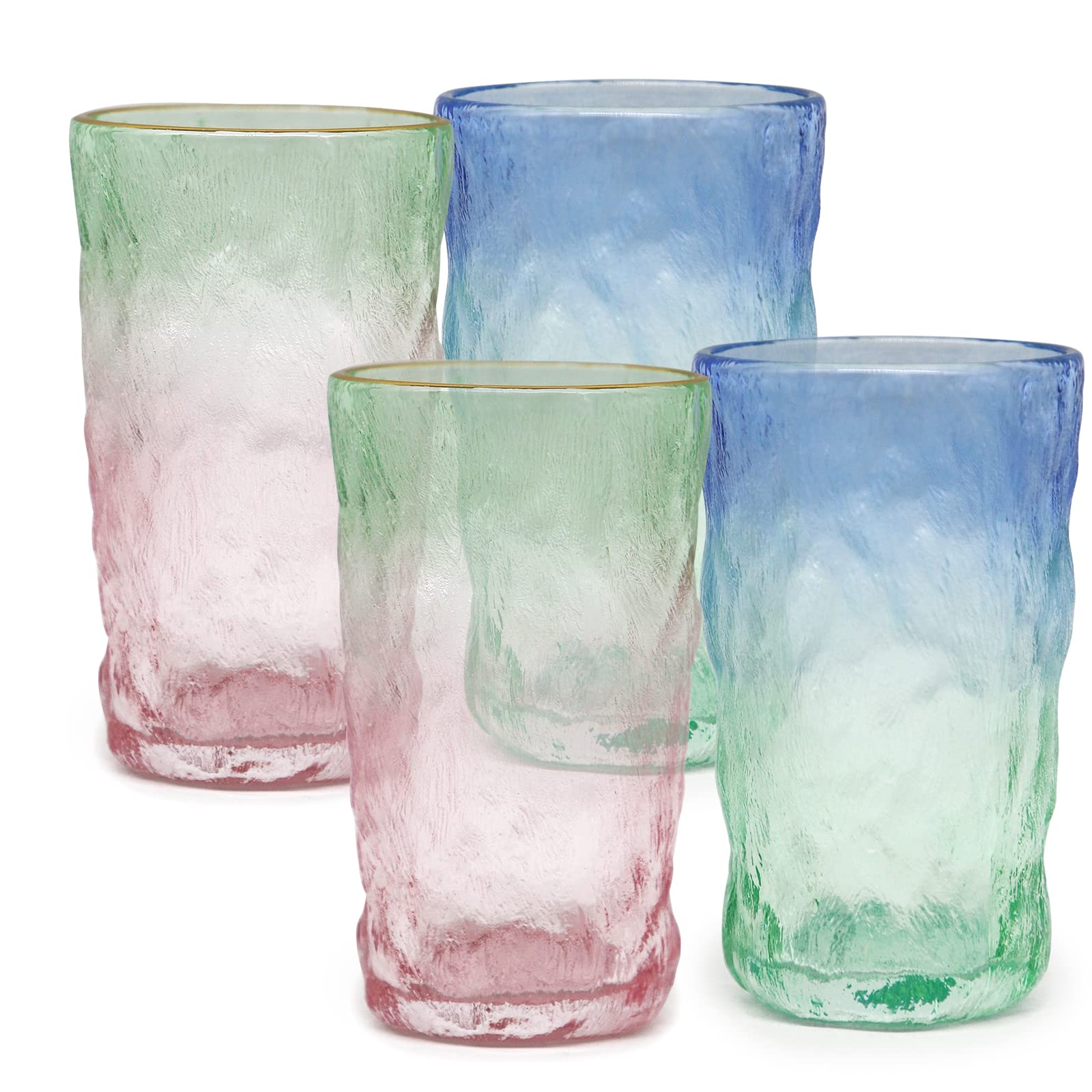 TOSSOW 12 oz Drinking Glasses Set of 4 - Glacier Pattern Glassware for Wine, Beer, Juice, Mojito & Cocktails - Perfect for Home Bars, Parties & Restaurants