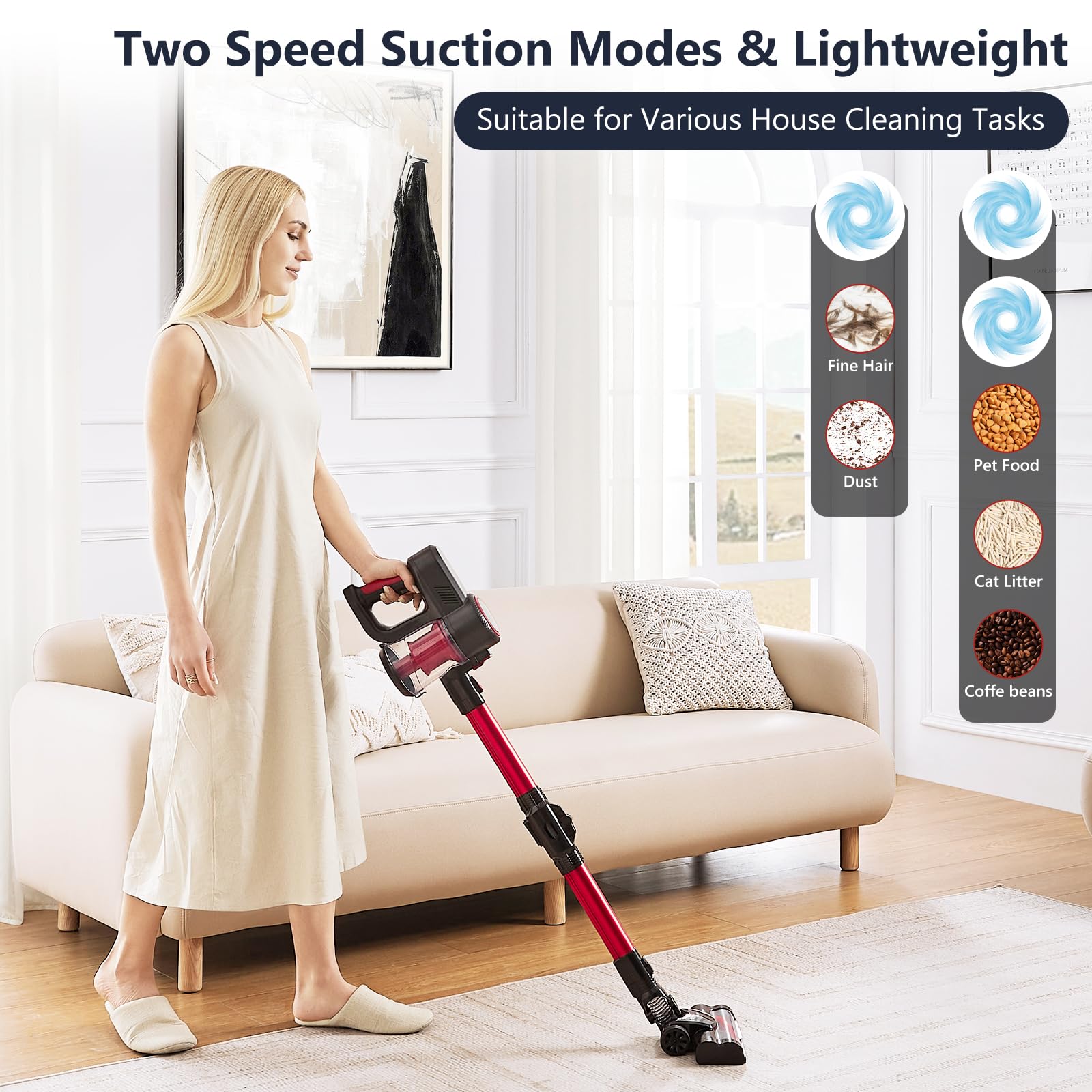 Powerful Cordless Stick Vacuum Cleaner with 2000mAh Battery - 40Min Runtime, 4-in-1 Lightweight Handheld Vacuum for Hardwood Floors, Carpets & Pet Hair - Perfect for Home Cleaning & Pet Owners