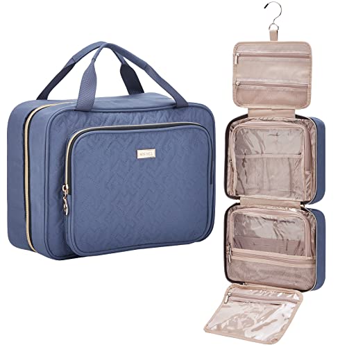 NISHEL Large Waterproof Hanging Toiletry Bag for Women - Travel Makeup Organizer with Multiple Pockets for Cosmetics, Toiletries & Accessories (Aegean Blue) - Perfect for Vacation, Gym & Weekend Getaways