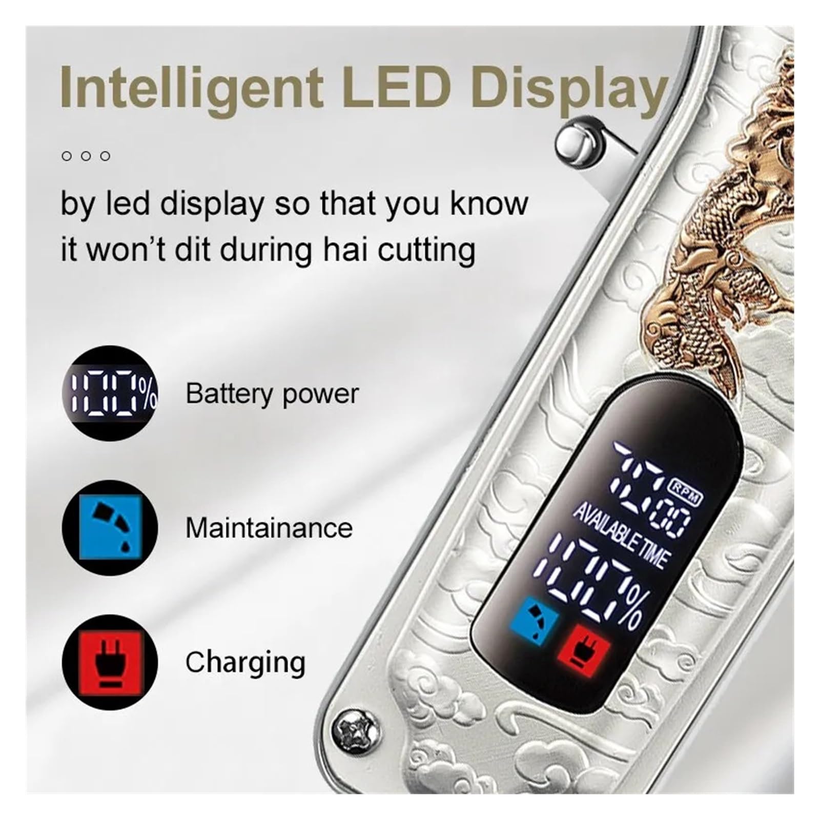 Professional Cordless Hair Clipper for Men - LCD Display Electric Trimmer with USB Charging, White Gold - Perfect for Home Haircuts, Barbershop Use & Travel Grooming