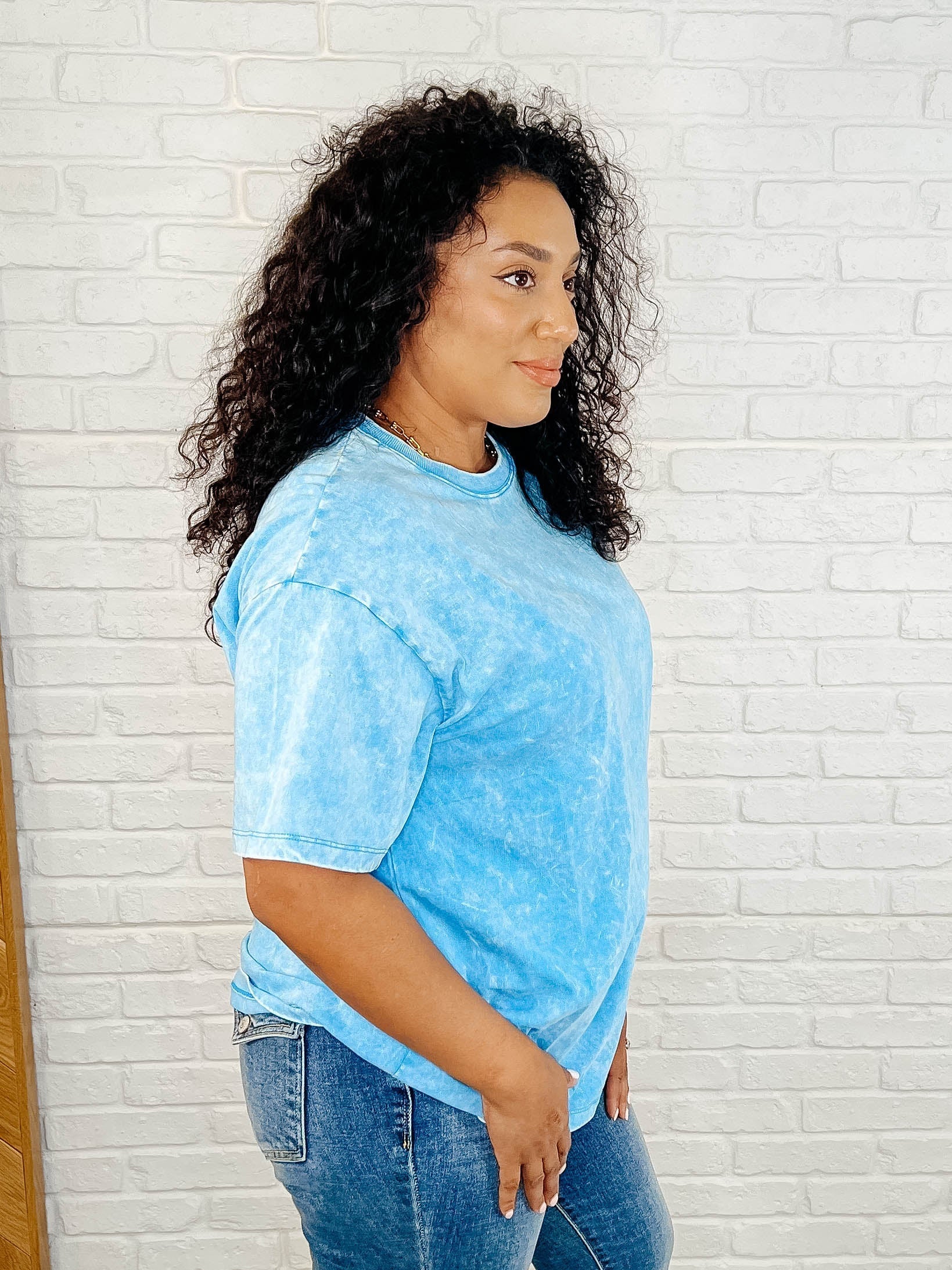 Oversized Drop Shoulder Casual T-Shirt for Women - Soft Basic Tee in Deep Sky Blue | Perfect for Everyday Wear, Lounge & Street Style