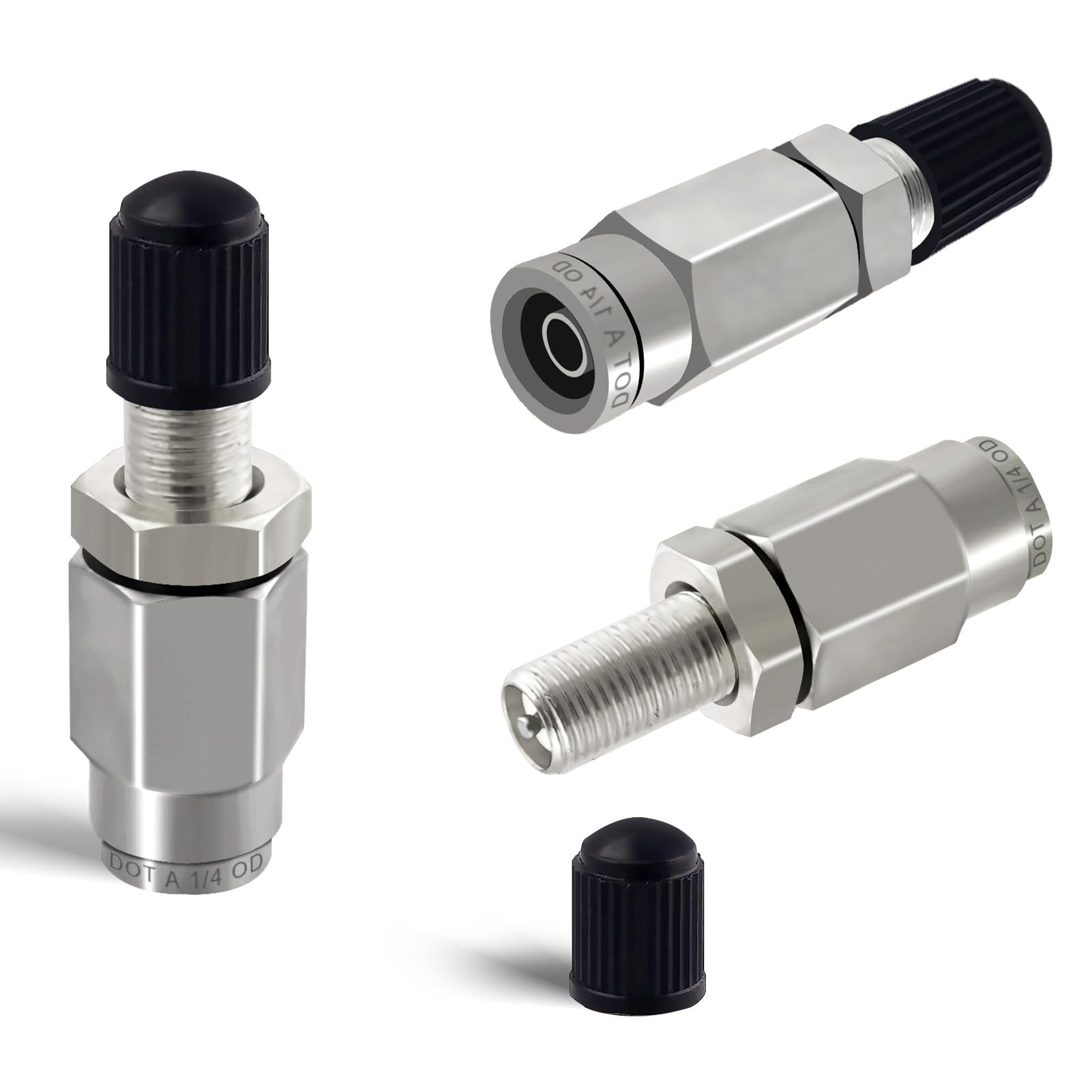 3 Pack ASYH Air Inflation Schrader Valve with Push to Connect Button - 1/4