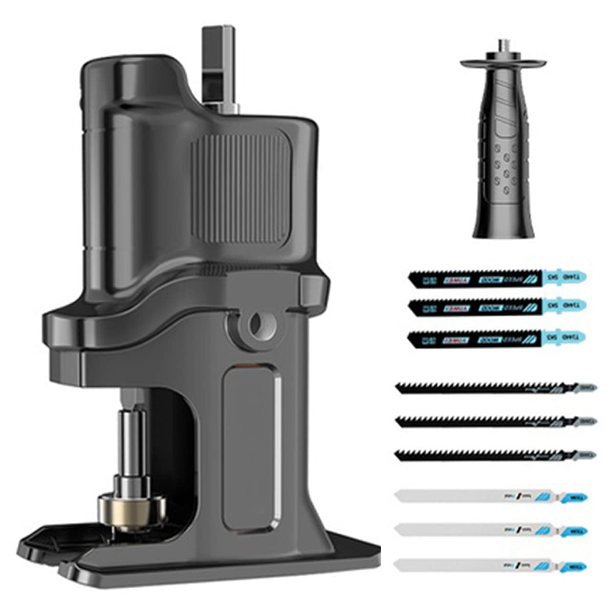 Portable Reciprocating Saw Adapter Kit - Electric Drill Converter Tool with Ergonomic Handle & 9 Saw Blades - Jig Saw Attachment for Wood & Metal Cutting - Perfect for DIY Projects, Home Renovation & Construction Work