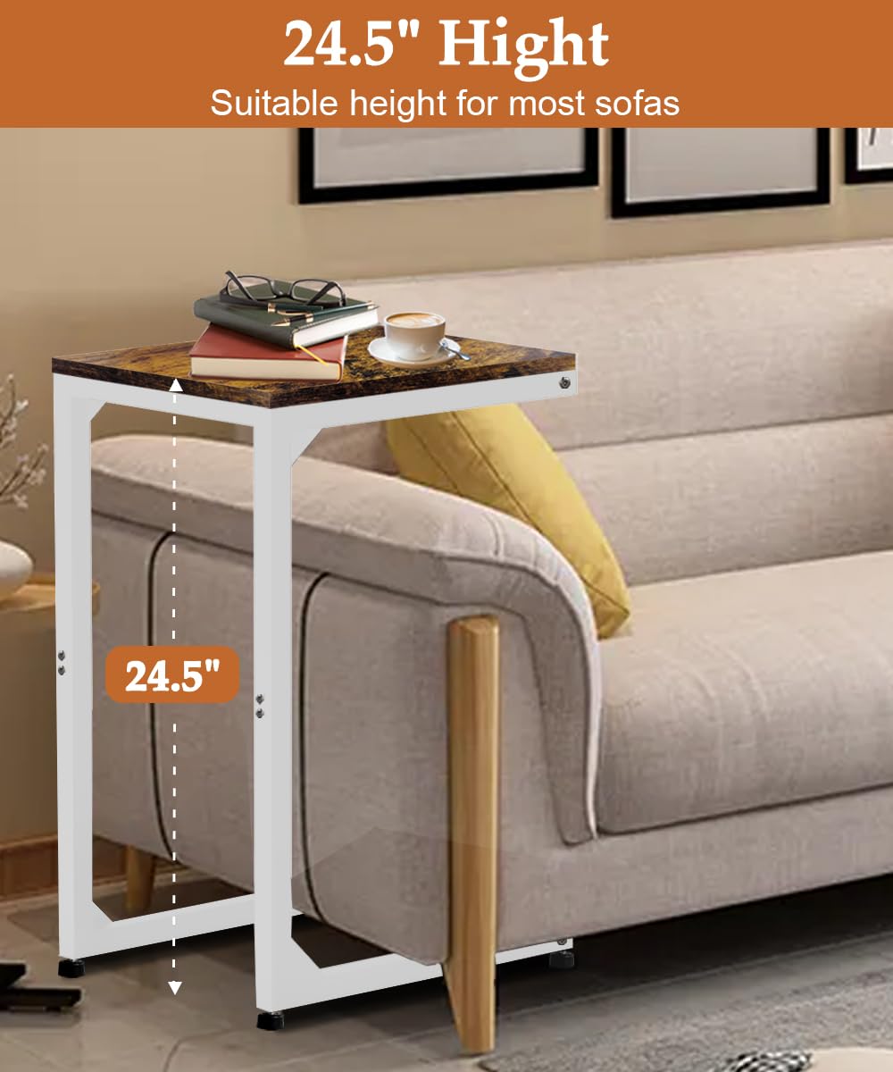 Modern C-Shaped End Table with Sturdy Metal Frame - Small Side Table for Couch & Sofa - Versatile TV Tray Table for Living Room, Bedroom & Nightstand - Bright White Finish - Perfect for Small Spaces, Reading Nooks & Apartment Decor